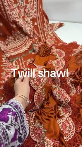 Rs 21000 Aneelas Stitched Twill Emb 3pc Twill Shawl [WLUX-26-12-B] [Dispatch Time 2.5 Months]