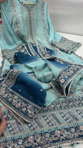 Rs 22500 Aneelas Stitched Semi Formal Tussar Silk Emb 3pc Chiffon Duppata [FC-36] [Dispatch Time 2 Months]