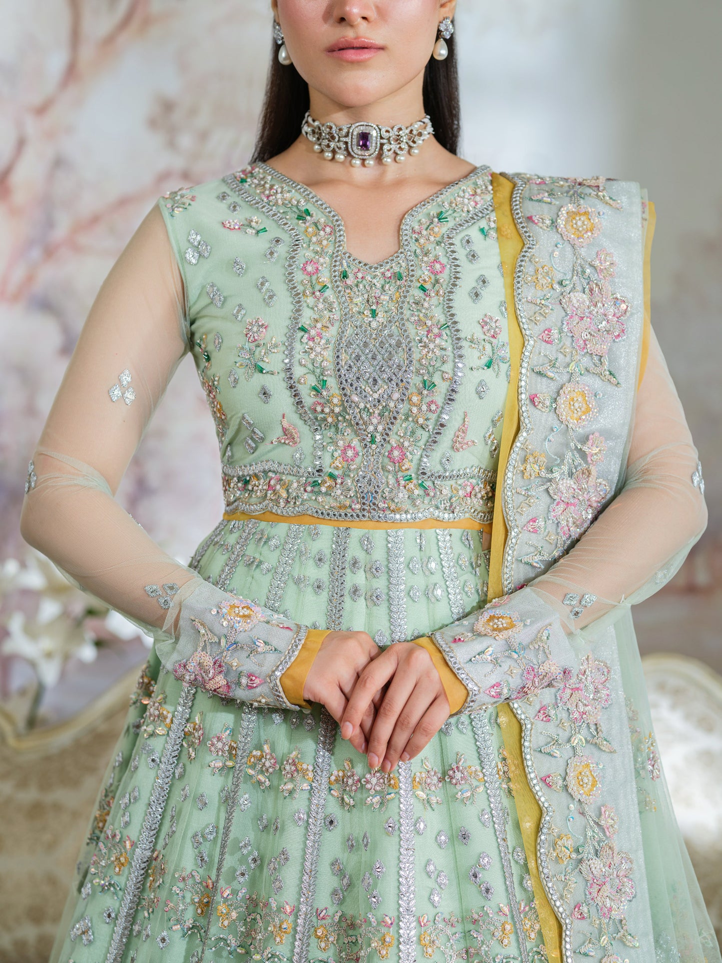 Aneelas Stitched Bridal Net Choli Lehenga 3pc [BR-10] [Dispatch Time 3 Months]