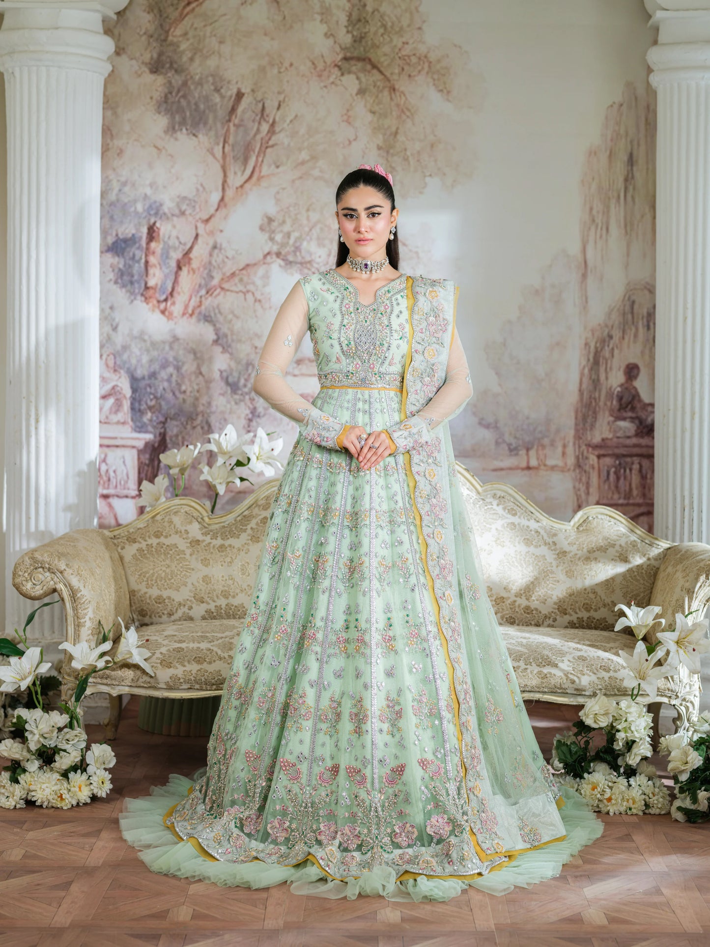 Aneelas Stitched Bridal Net Choli Lehenga 3pc [BR-10] [Dispatch Time 3 Months]