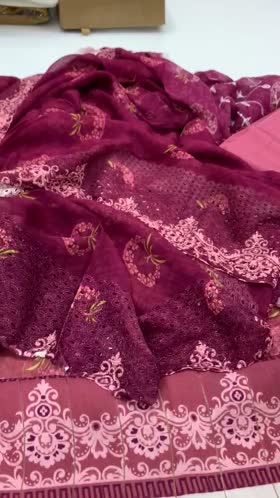 Rs 3200 Viscose jacquard 3 pc Emb chiffon duppata