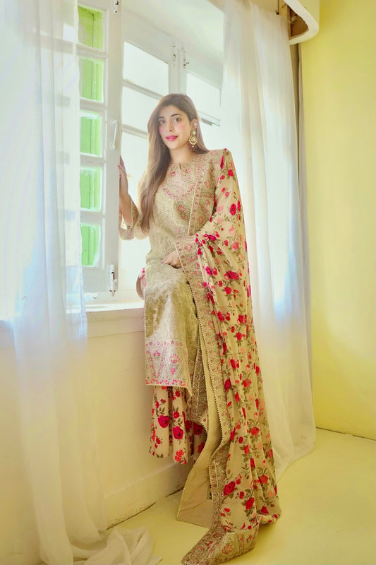Rs 23500 Aneelas Stitched Party Wear/ Wedding Wear 3pc With Raw Silk Trouser [FC-05-B] [Dispatch Time 2 Months]