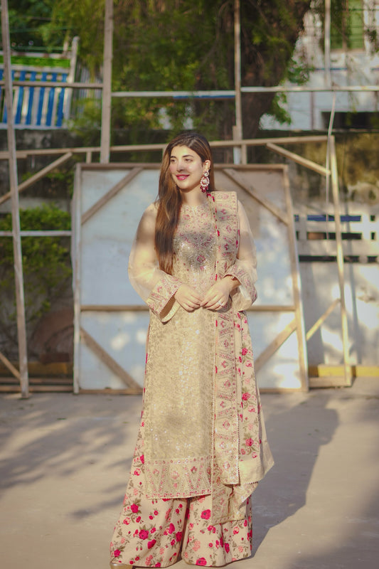 Rs 24500 Aneelas Stitched Party Wear/ Wedding Wear 3pc With Raw Silk Gharara [FC-05-A] [Dispatch Time 2 Months]